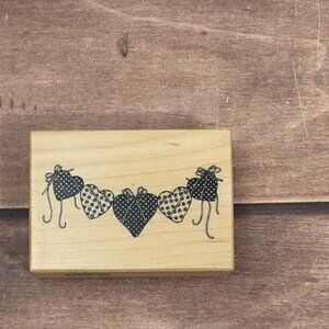 VINTAGE 1985 PSX D-671 POLKA DOT & FLORAL HEART BANNER WOOD MOUNTED RUBBER STAMP